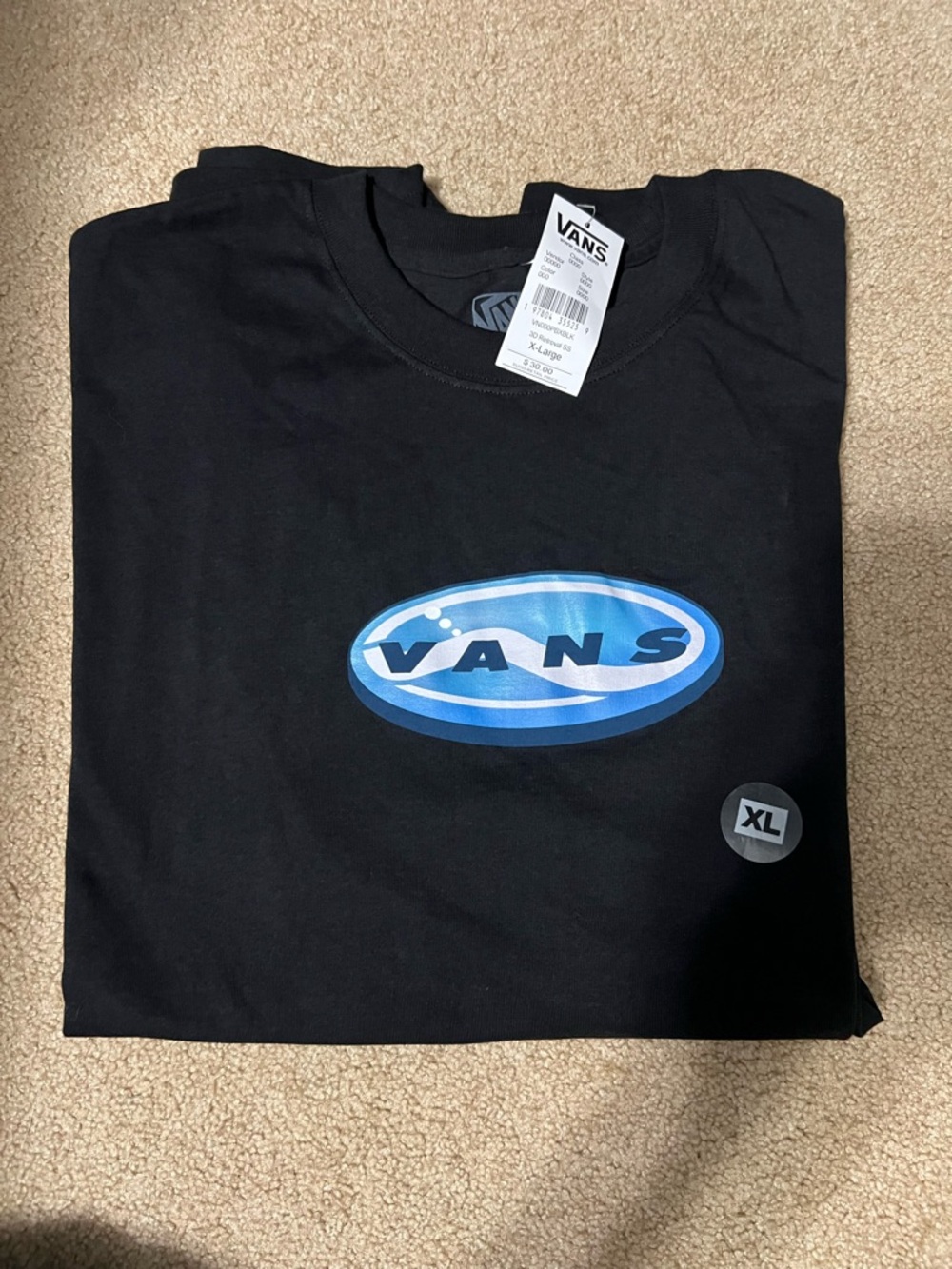Vans Black T-Shirt XL with Blue Oval Logo Short Sleeve T-Shirt